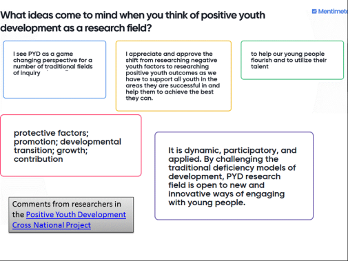 PYD cross national project What ideas come to mind when you think of PYD as a research field?